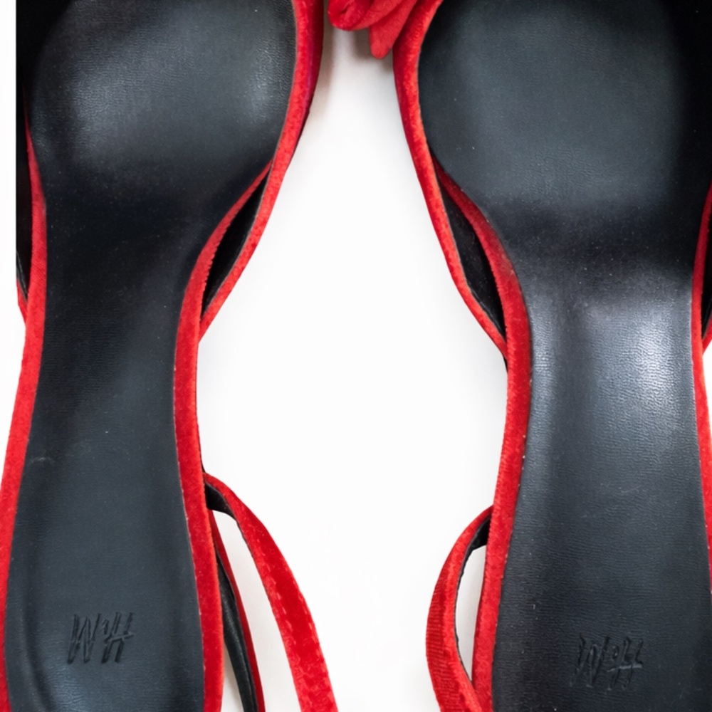 Women’s Red H&M Bow-Detail Velour Pumps Size US 7 - Picture 6 of 7